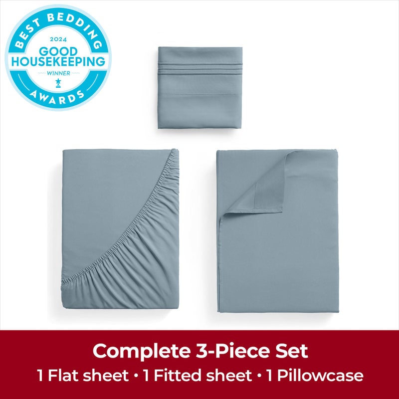 Mellanni Twin Sheets Set - 3 PC Iconic Collection Bedding - Hotel Luxury, Extra Soft, Cooling Bed Sheets - Wrinkle, Fade, Stain Resistant (Twin, Spa Blue) - Image 2